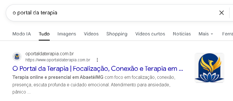 Resultado do Portal da Terapia aparecendo no Google