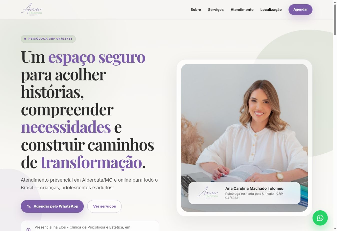 Página do projeto Ana Tolomeu