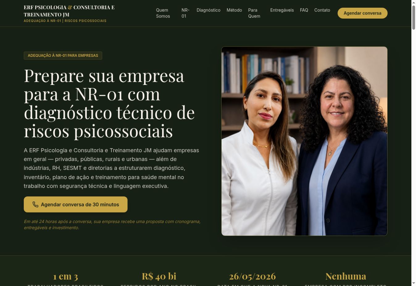 Página do projeto ERF Psicologia
