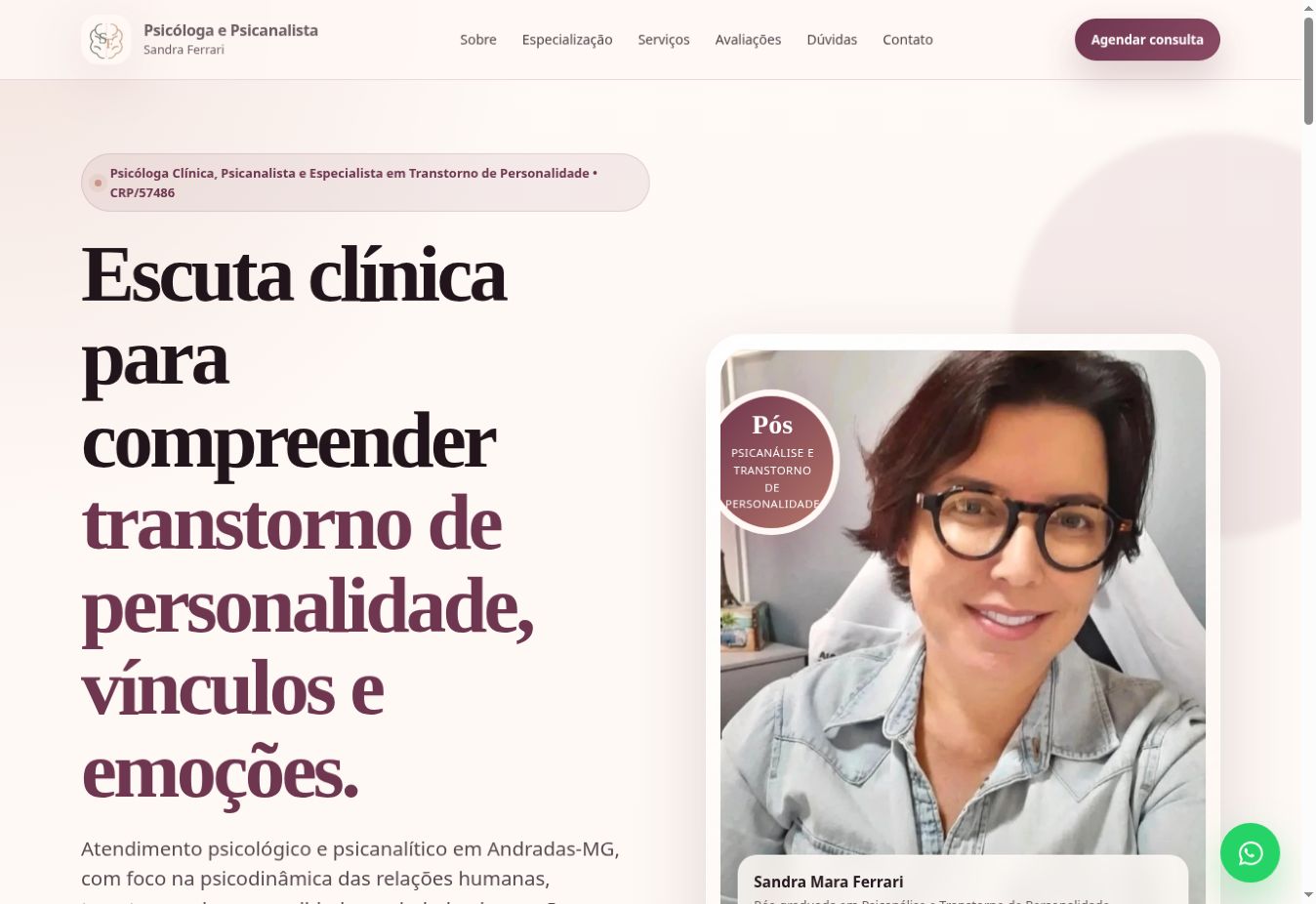 Página do projeto Sandra Ferrari